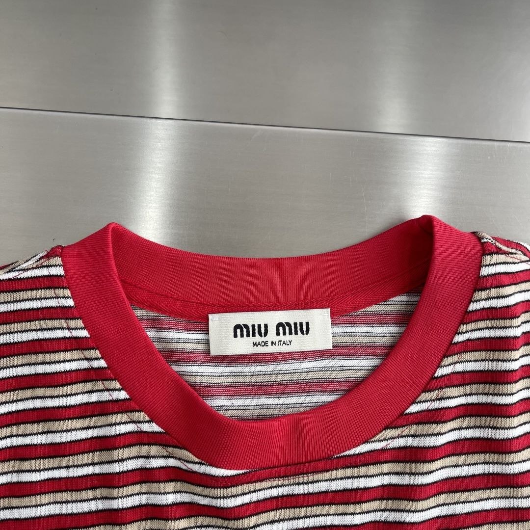 M1u M1u Striped Knit Tee Red-White image 8