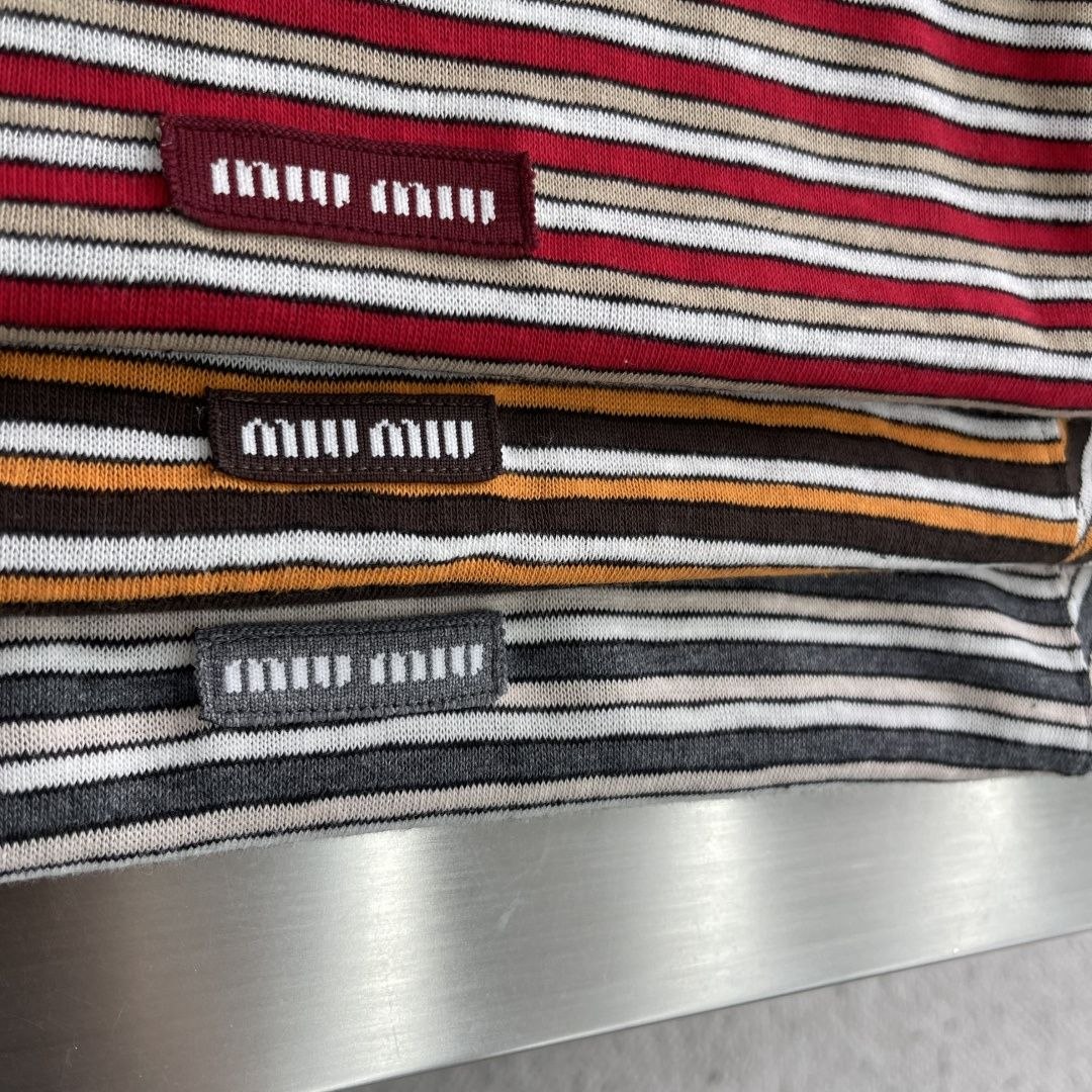 M1u M1u Striped Knit Tee Charcoal-Grey