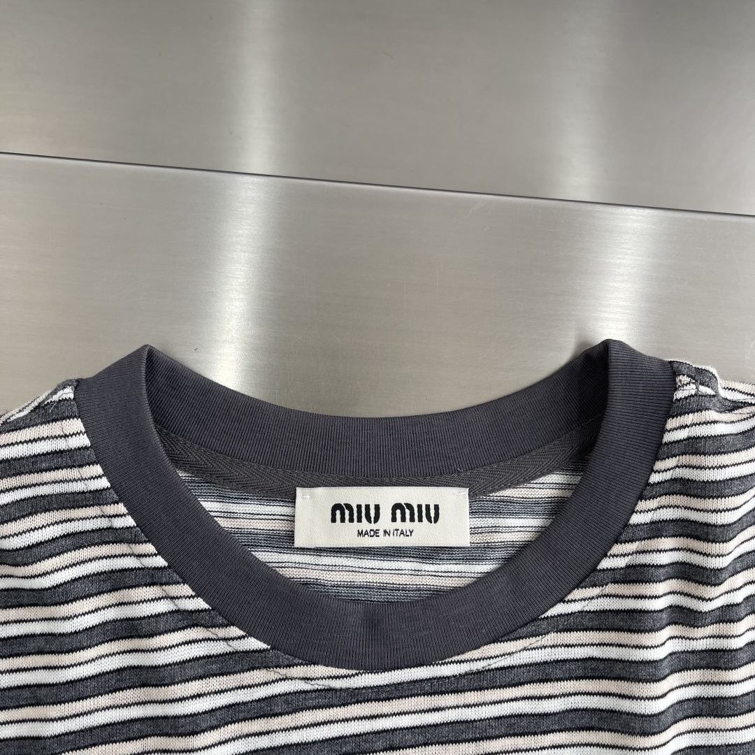 M1u M1u Striped Knit Tee Charcoal-Grey image 4