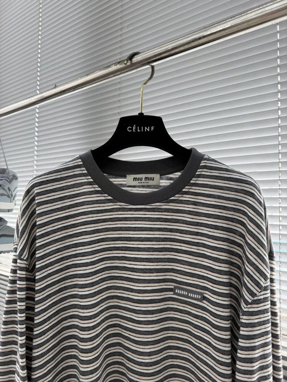 M1u M1u Striped Knit Tee Charcoal-Grey image 6