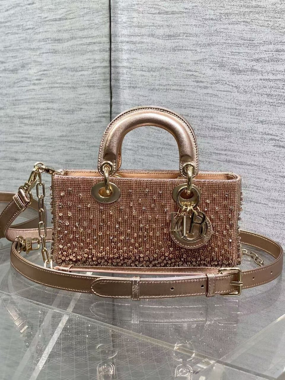 D1or Beaded Mini Bag Gold-Silver-Rose image 1