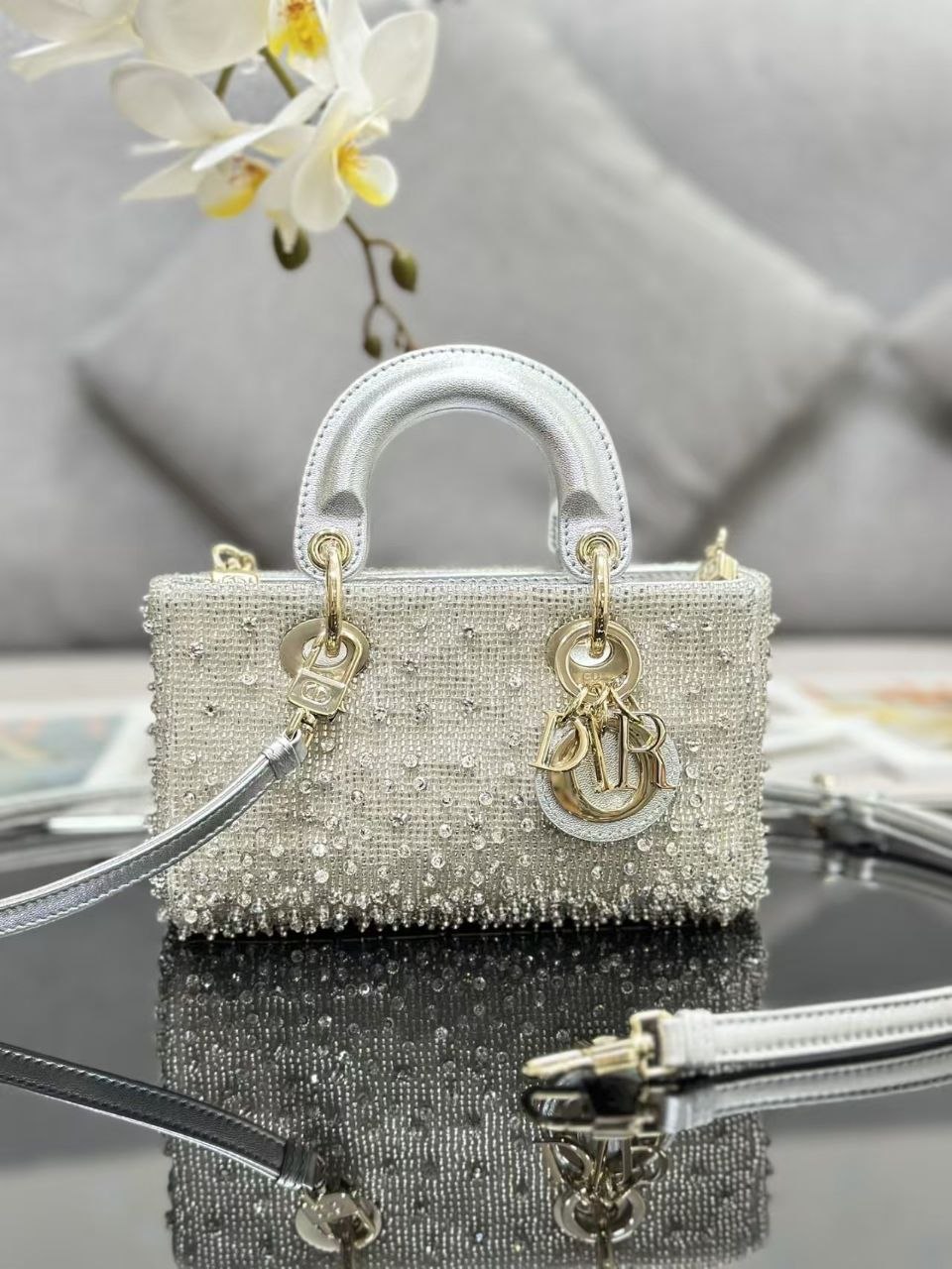 D1or Beaded Mini Bag Gold-Silver-Rose image 3