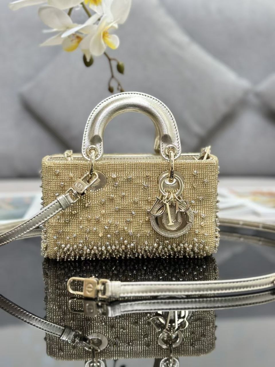 D1or Beaded Mini Bag Gold-Silver-Rose image 4