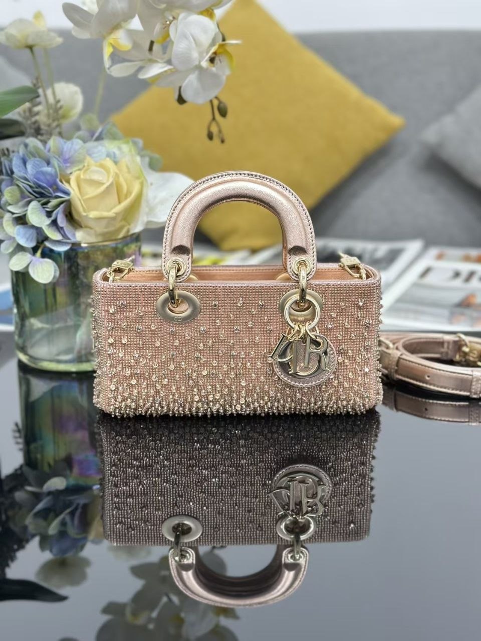 D1or Beaded Mini Bag Gold-Silver-Rose image 5