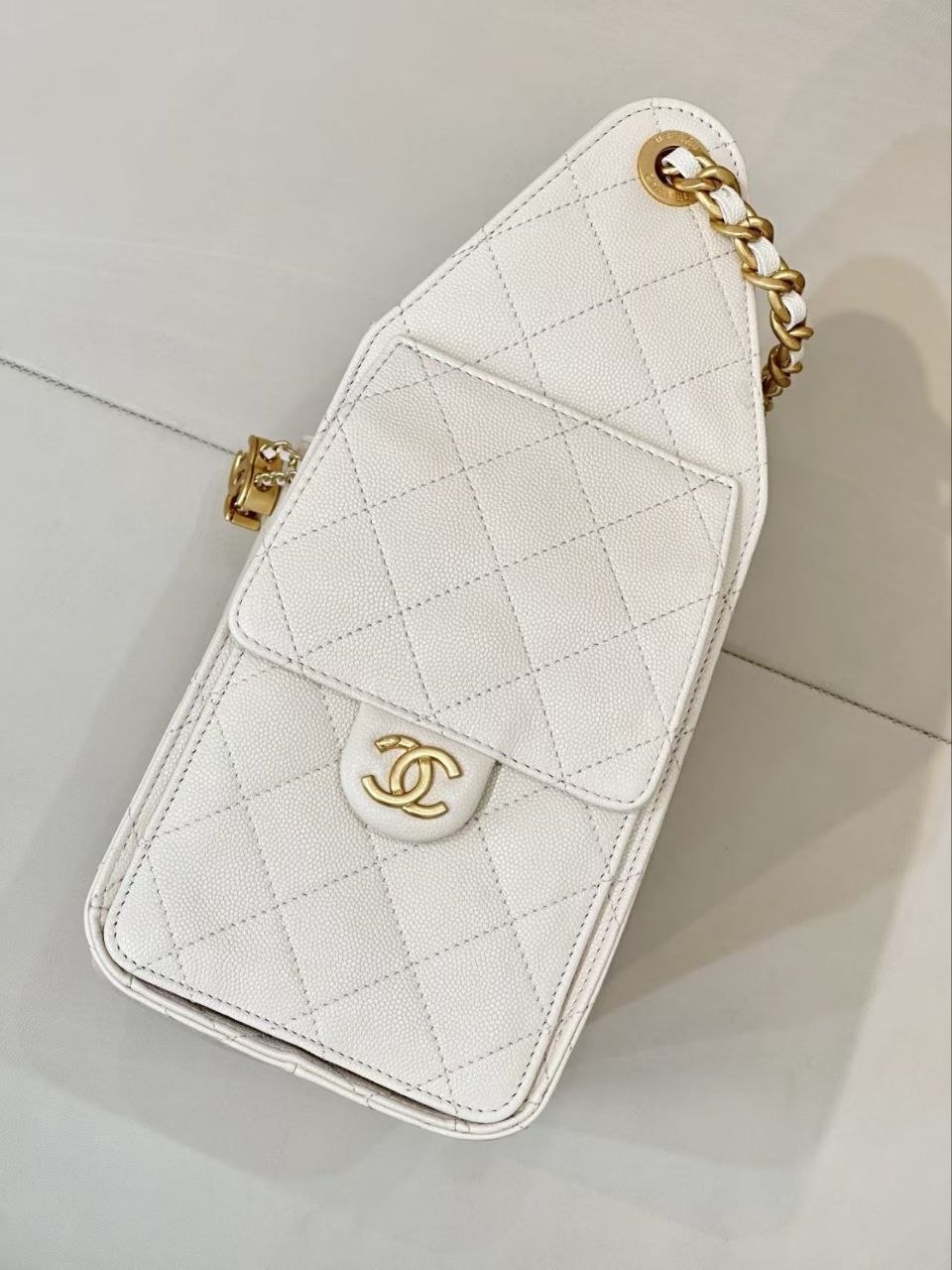Ch@nel Drawstring Bucket Bag Cream image 3