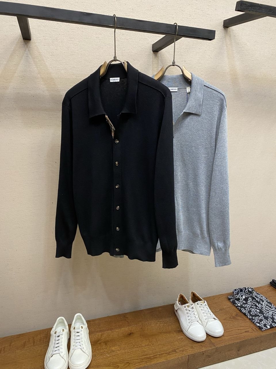 Burb3rry Check-Trim Wool-Cashmere Cardigan