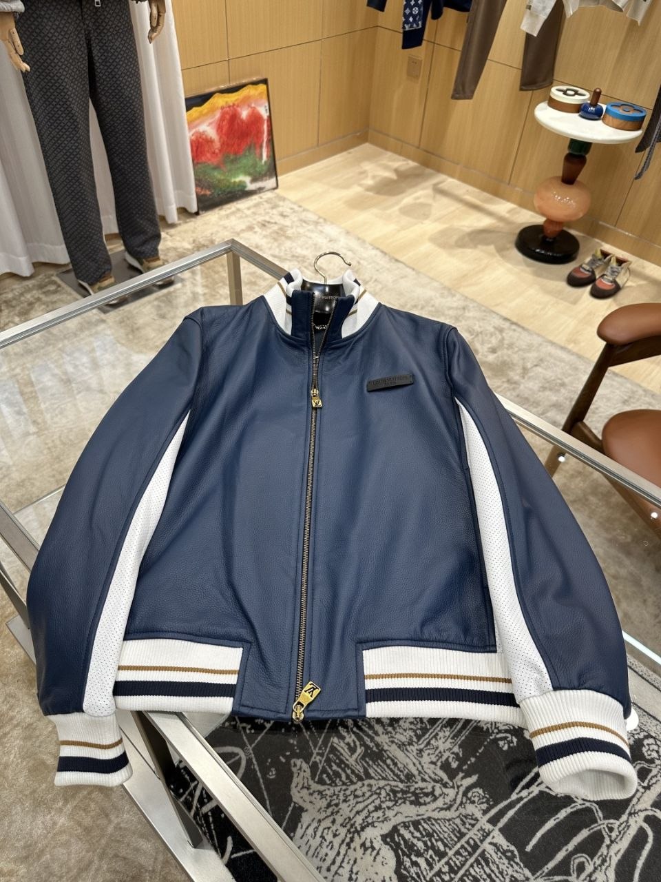 1V Colour-Block Stripe Leather Jacket image 3