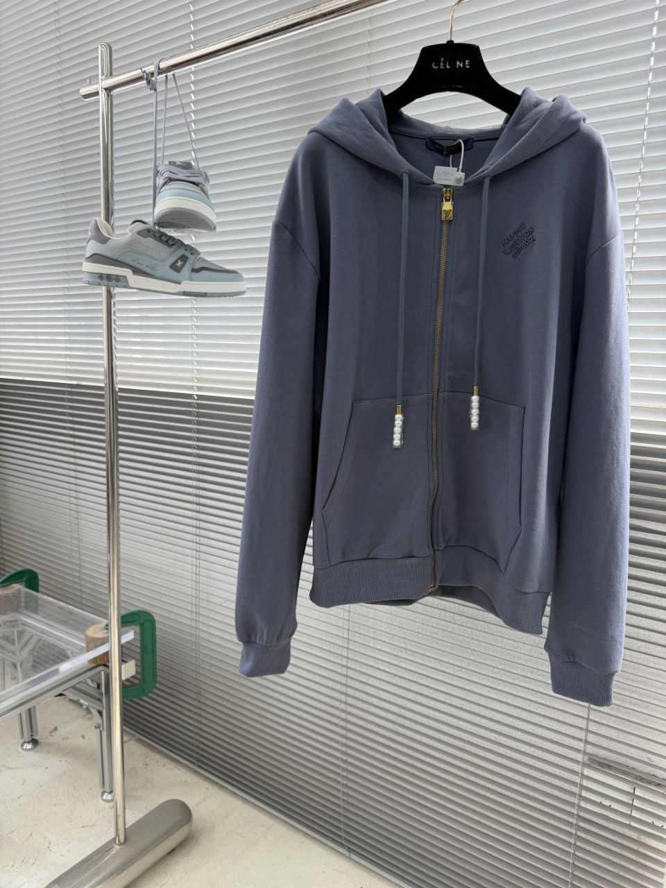 1V Embroidered Zip Knit Hoodie