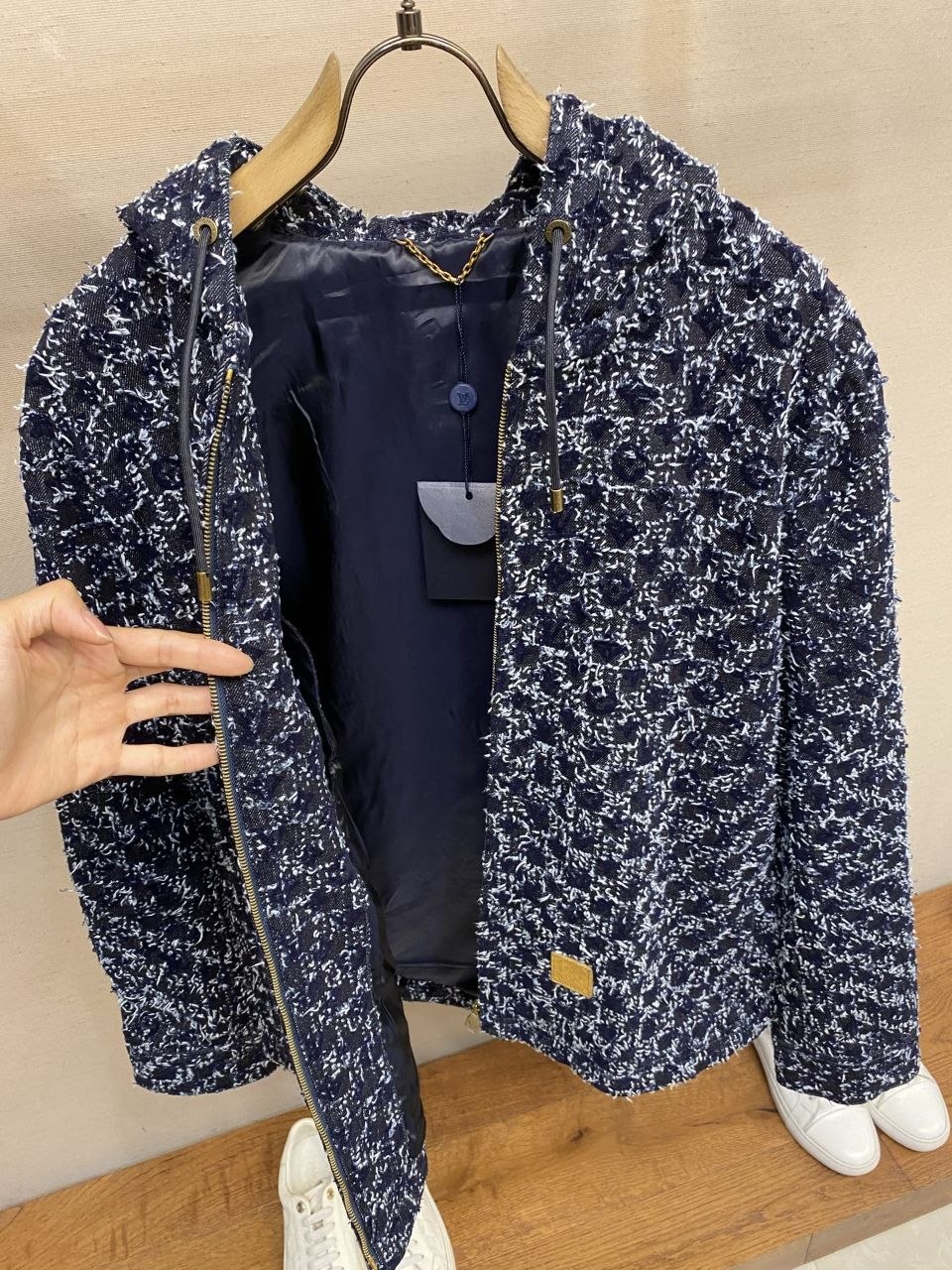 1V Hooded Fringe Denim Jacket image 3