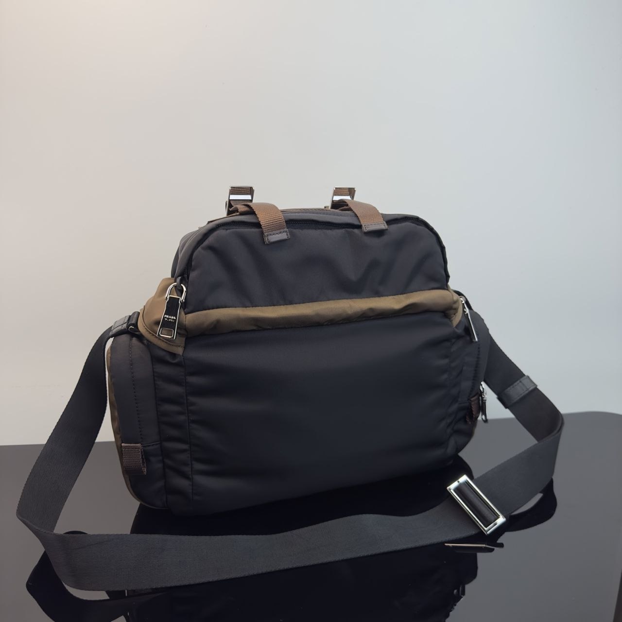 Pr@da Nylon Messenger — Olive & Black image 4