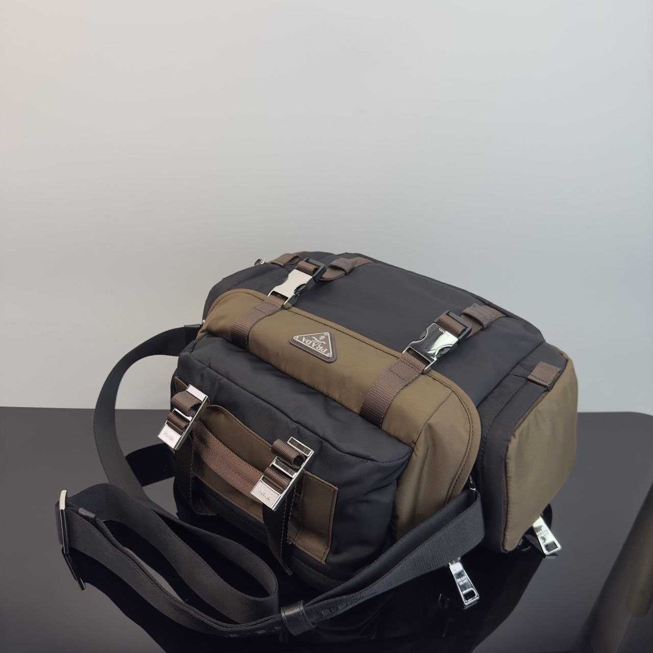 Pr@da Nylon Messenger — Olive & Black image 5