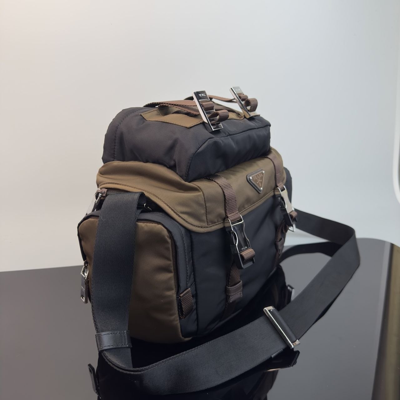 Pr@da Nylon Messenger — Olive & Black image 6