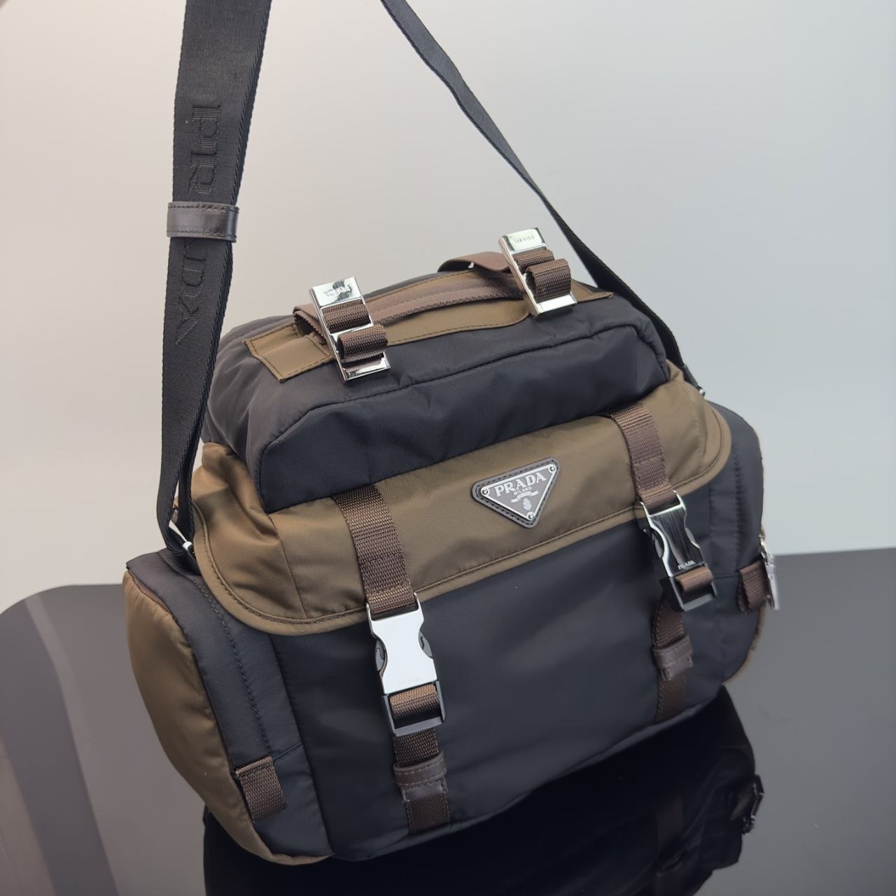 Pr@da Nylon Messenger — Olive & Black image 7