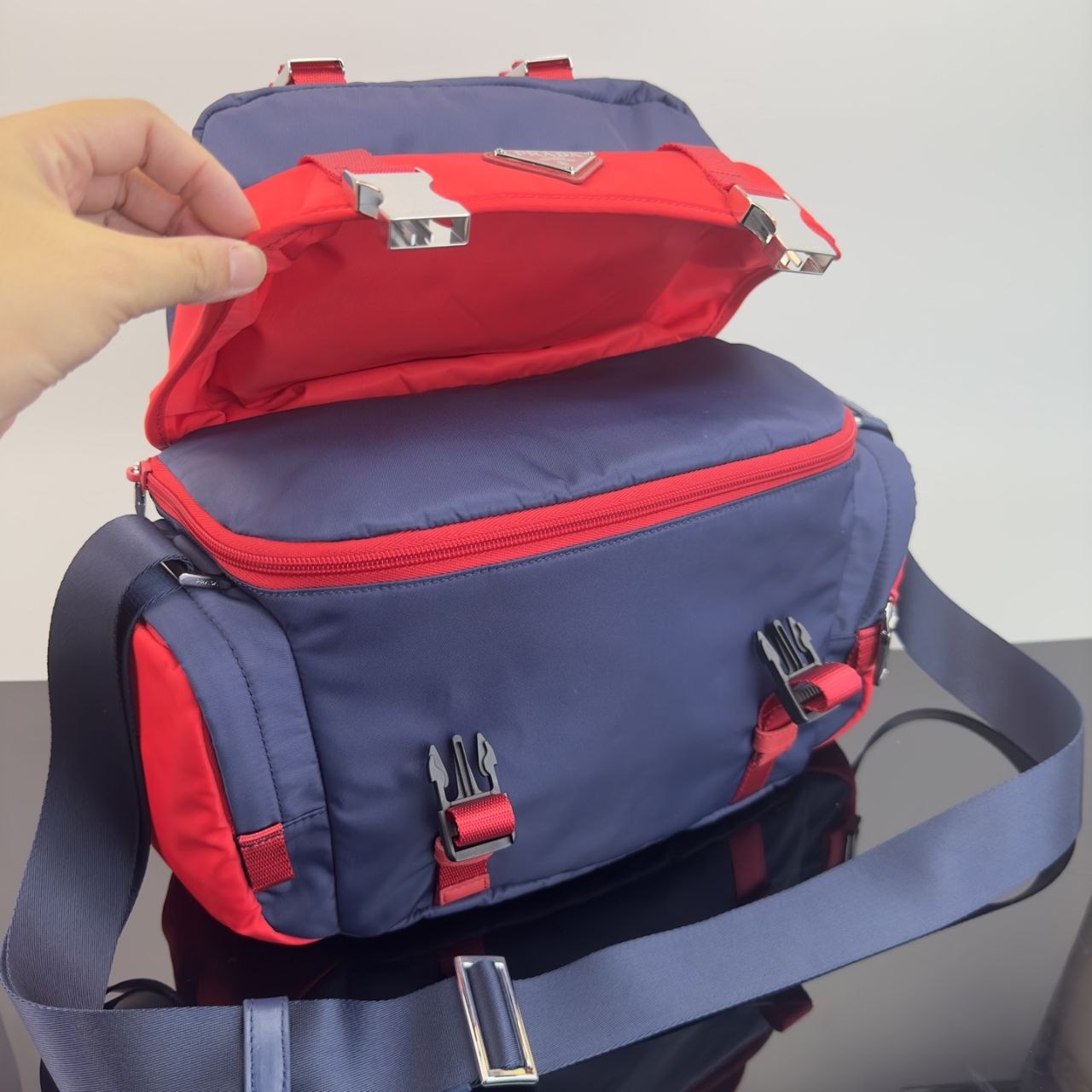 Pr@da Nylon Messenger — Red & Blue image 9