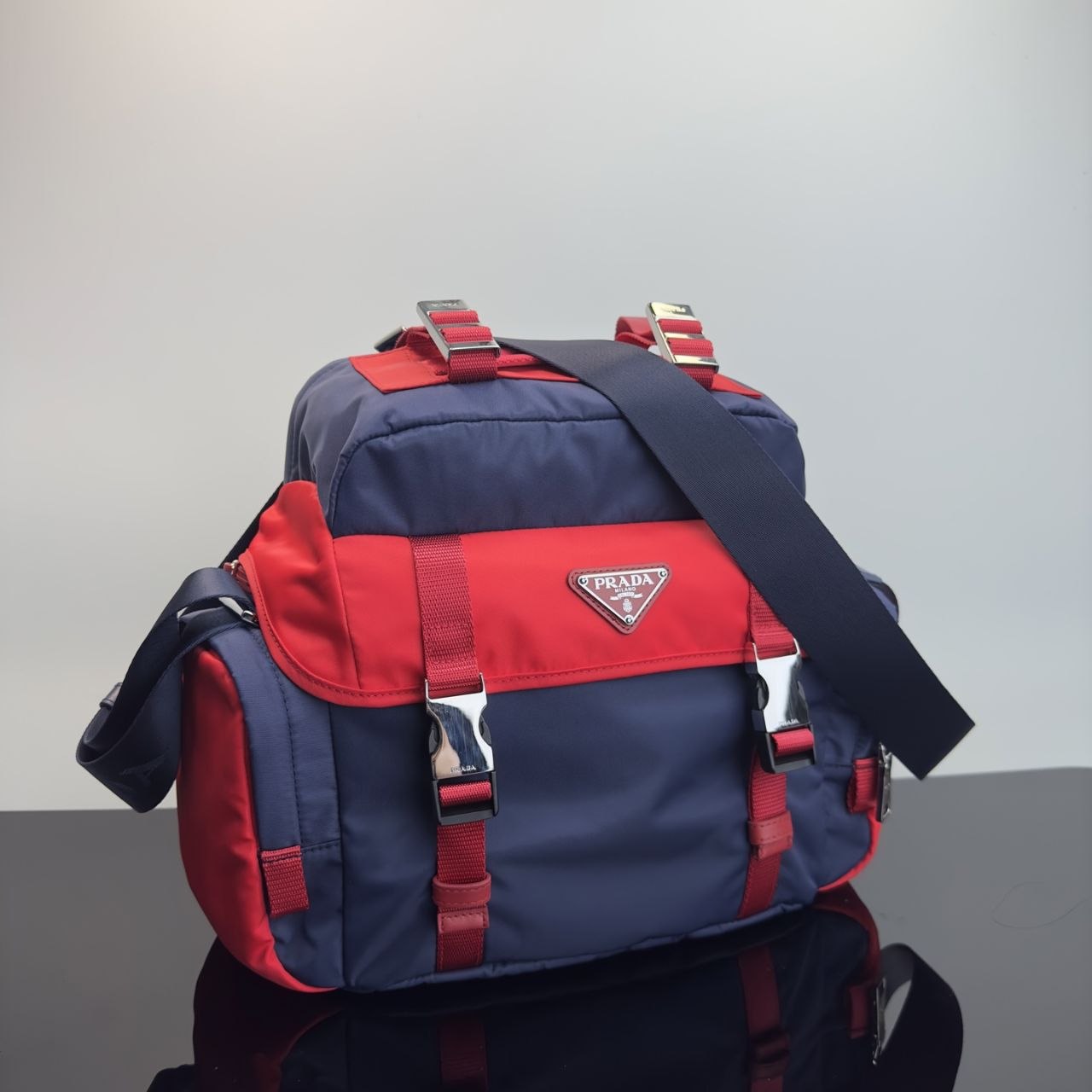 Pr@da Nylon Messenger — Navy
