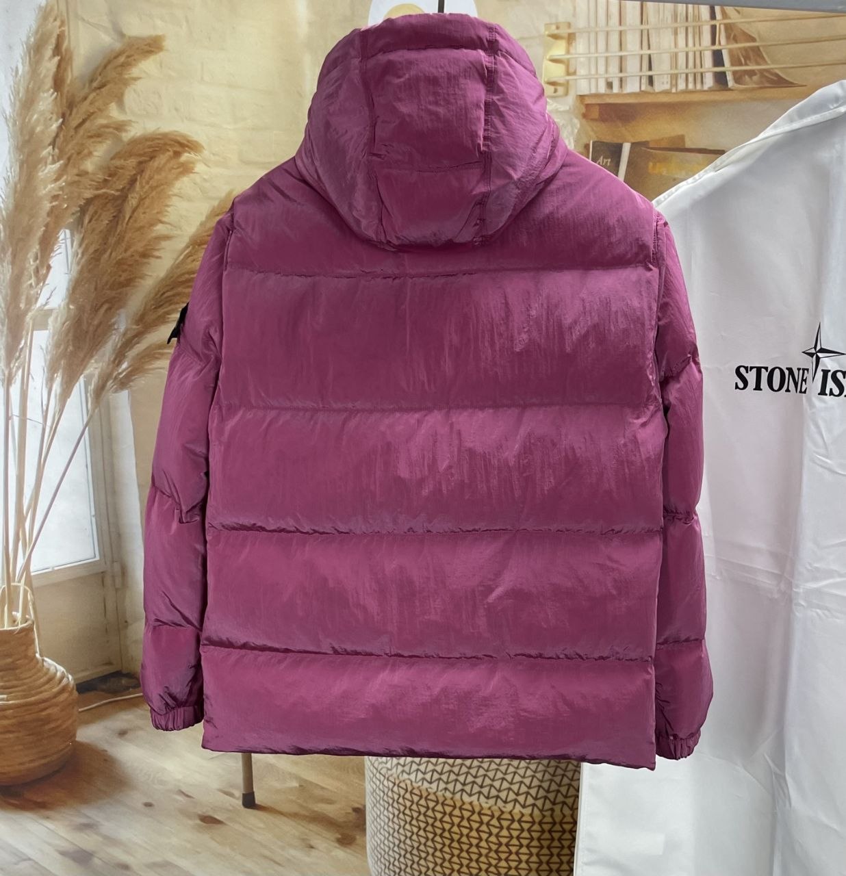 Stone 1sland Metallic-Weave Down Jacket — Rose Pink image 4