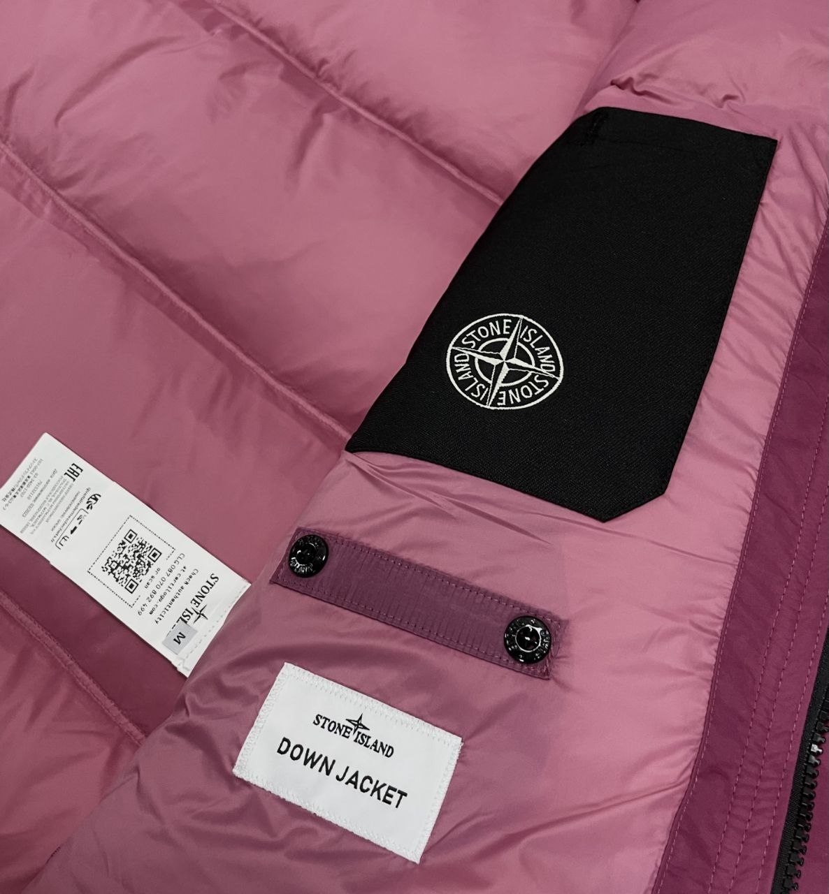 Stone 1sland Metallic-Weave Down Jacket — Rose Pink image 5