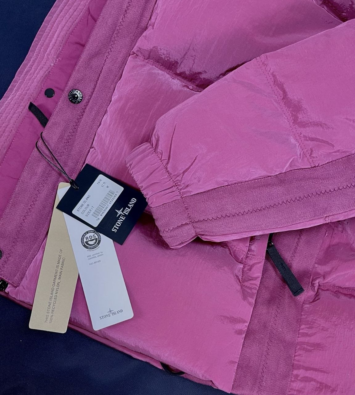 Stone 1sland Metallic-Weave Down Jacket — Rose Pink image 7