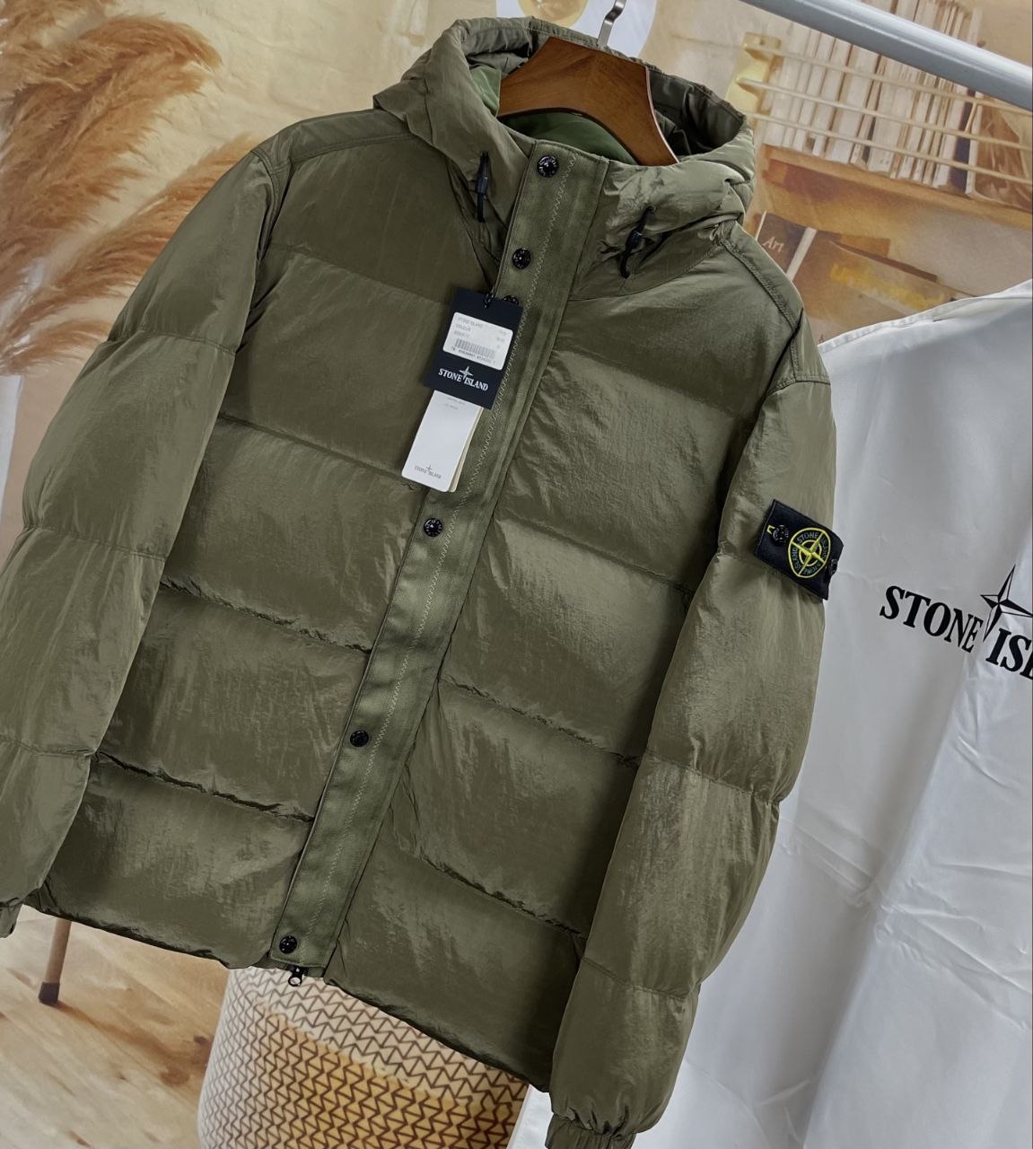 Stone 1sland Metallic-Weave Down Jacket — Green image 2