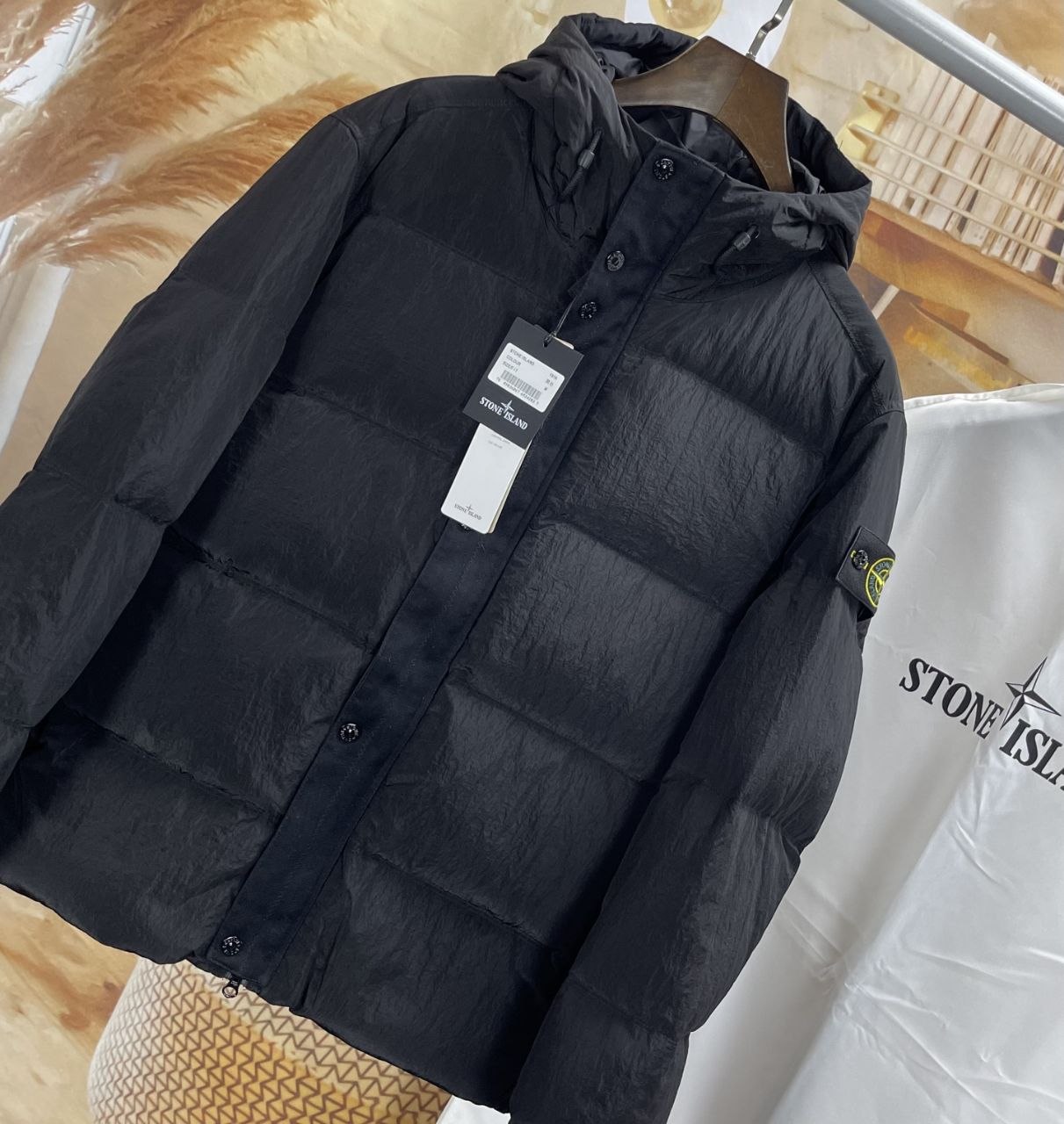 Stone 1sland Metallic-Weave Down Jacket — Black image 2