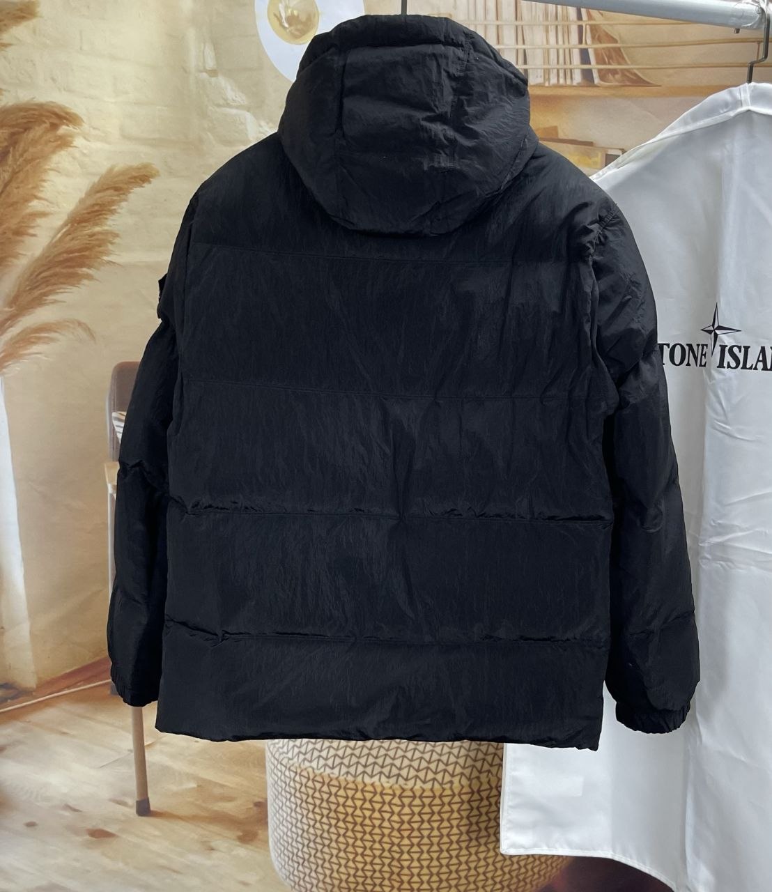 Stone 1sland Metallic-Weave Down Jacket — Black image 4