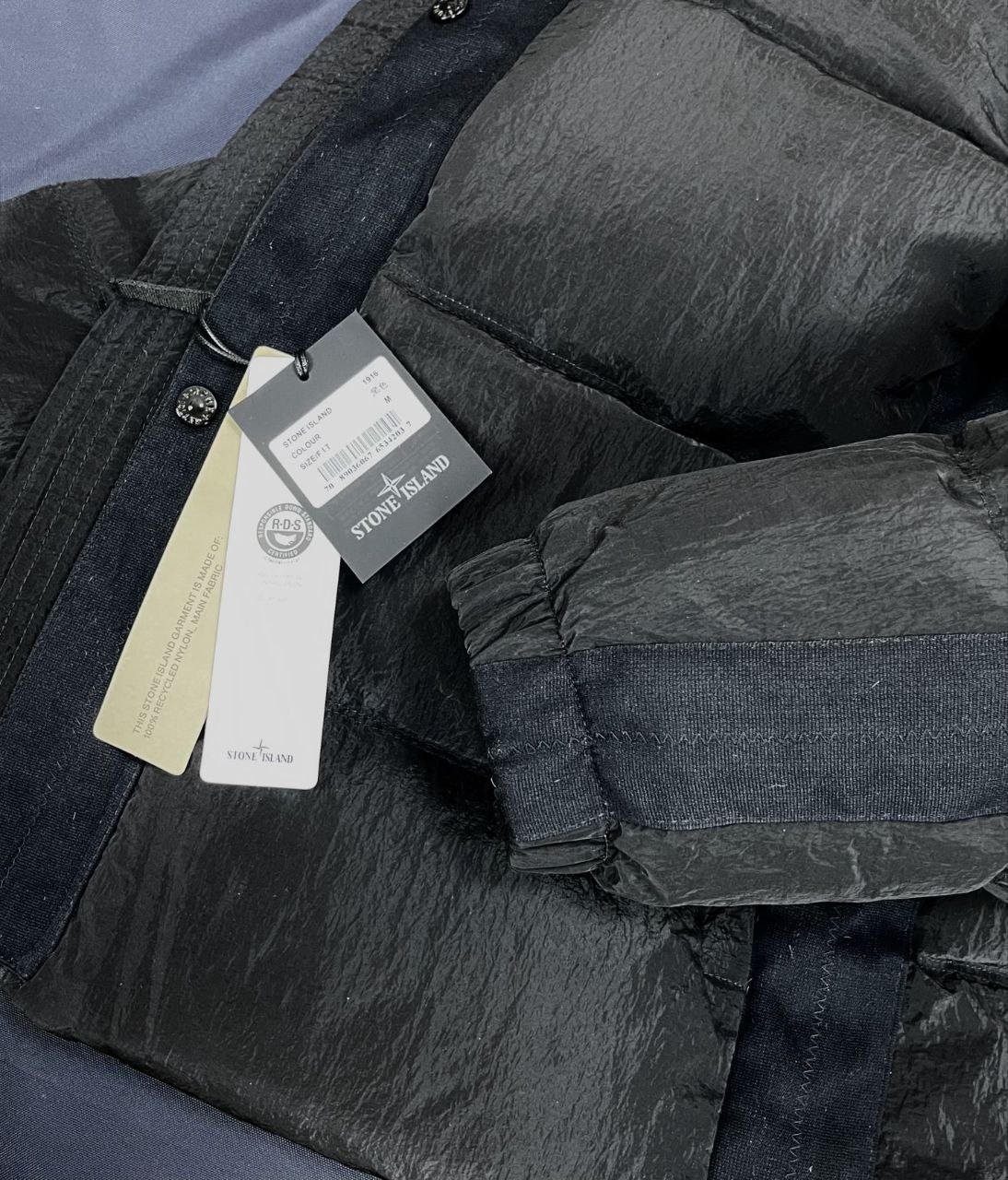 Stone 1sland Metallic-Weave Down Jacket — Black image 8