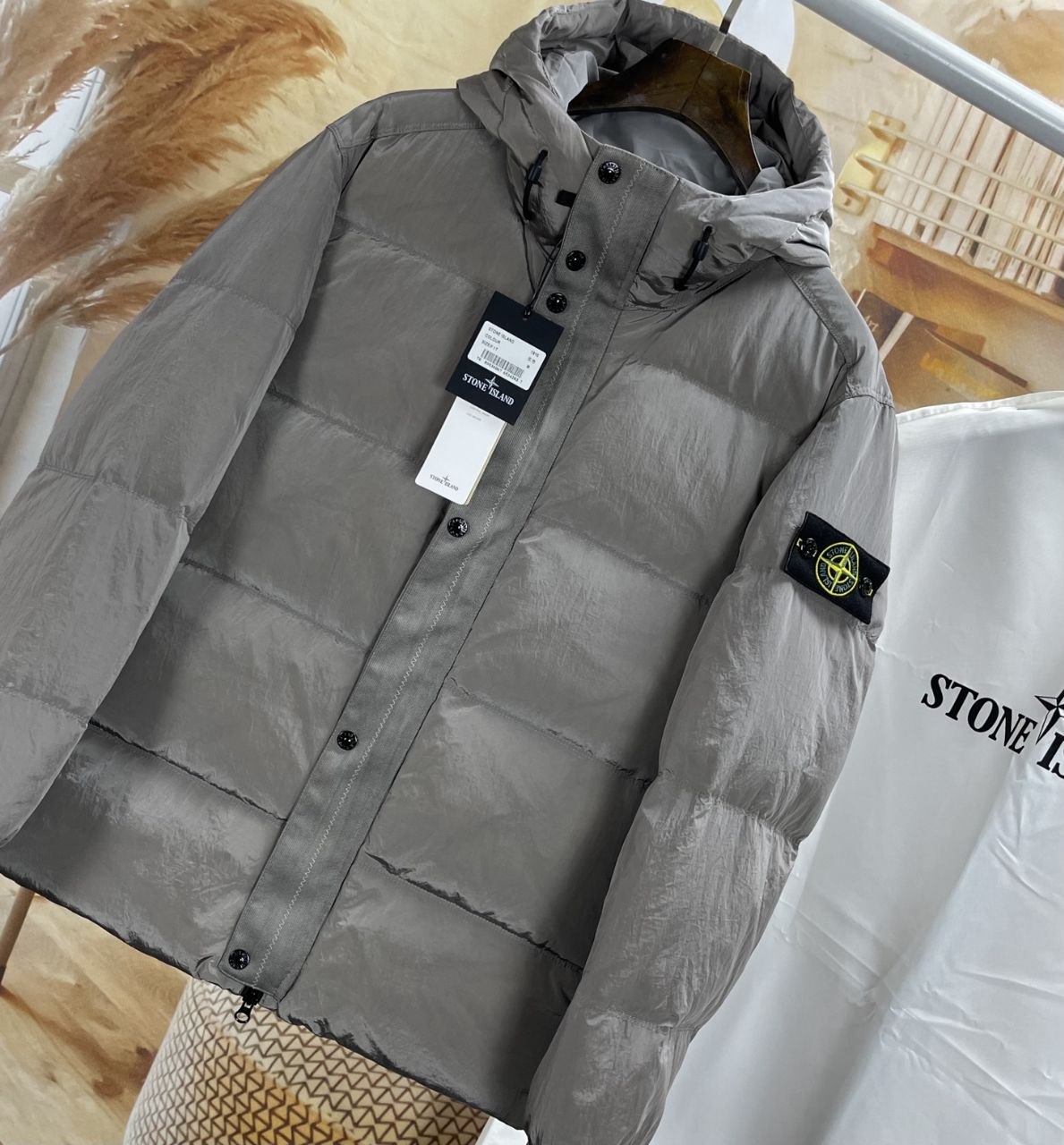 Stone 1sland Metallic-Weave Down Jacket — Grey image 2