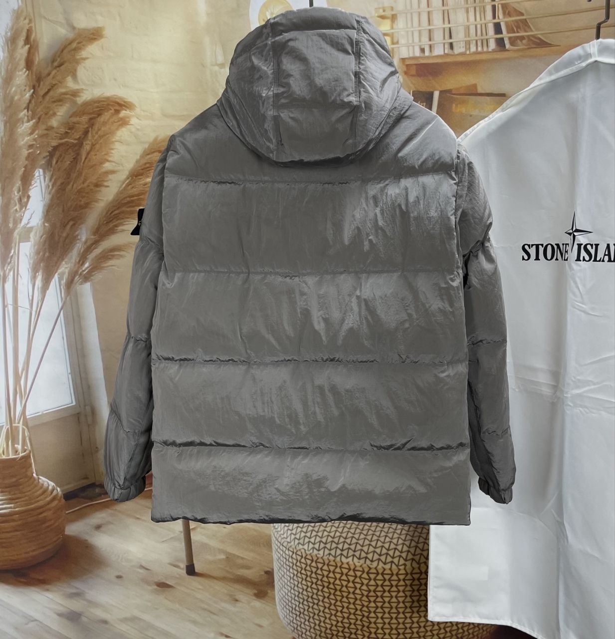 Stone 1sland Metallic-Weave Down Jacket — Grey image 8