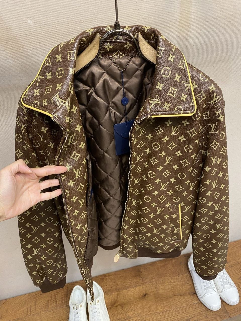 1V Monogram Leather Baseball Jacket