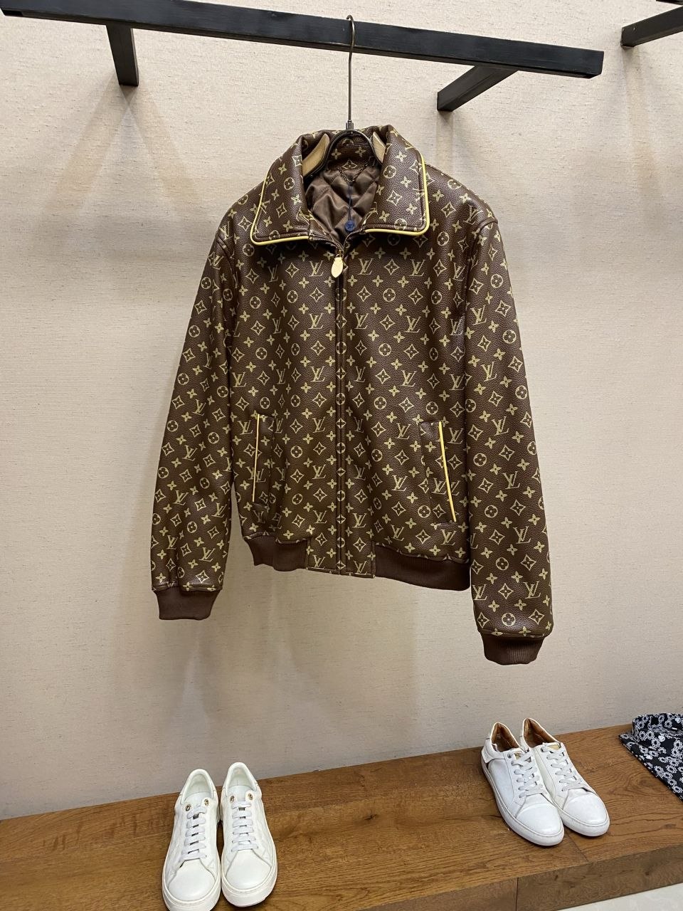 1V Monogram Leather Baseball Jacket image 8