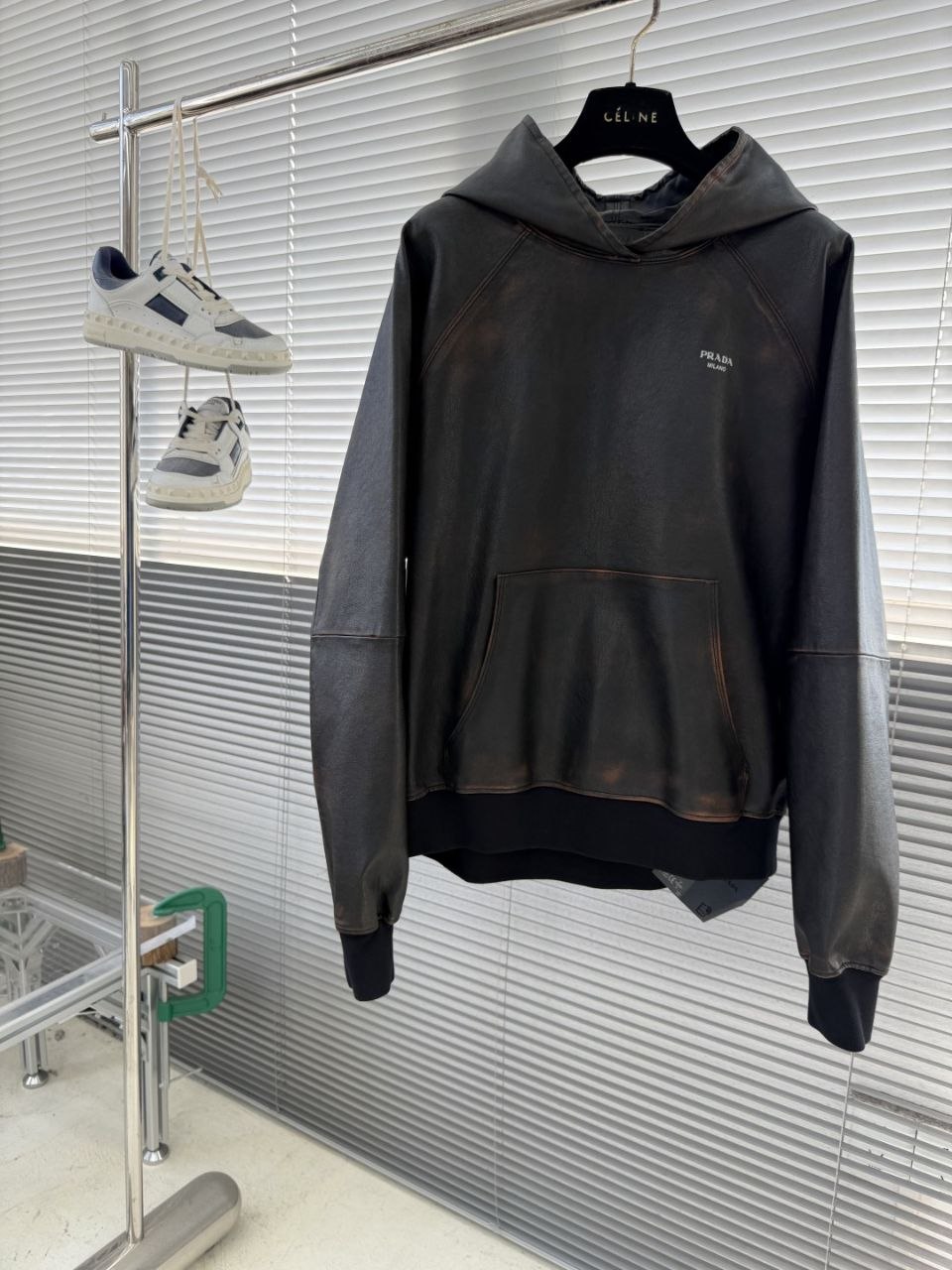 Pr@da Distressed Hooded Leather Jacket