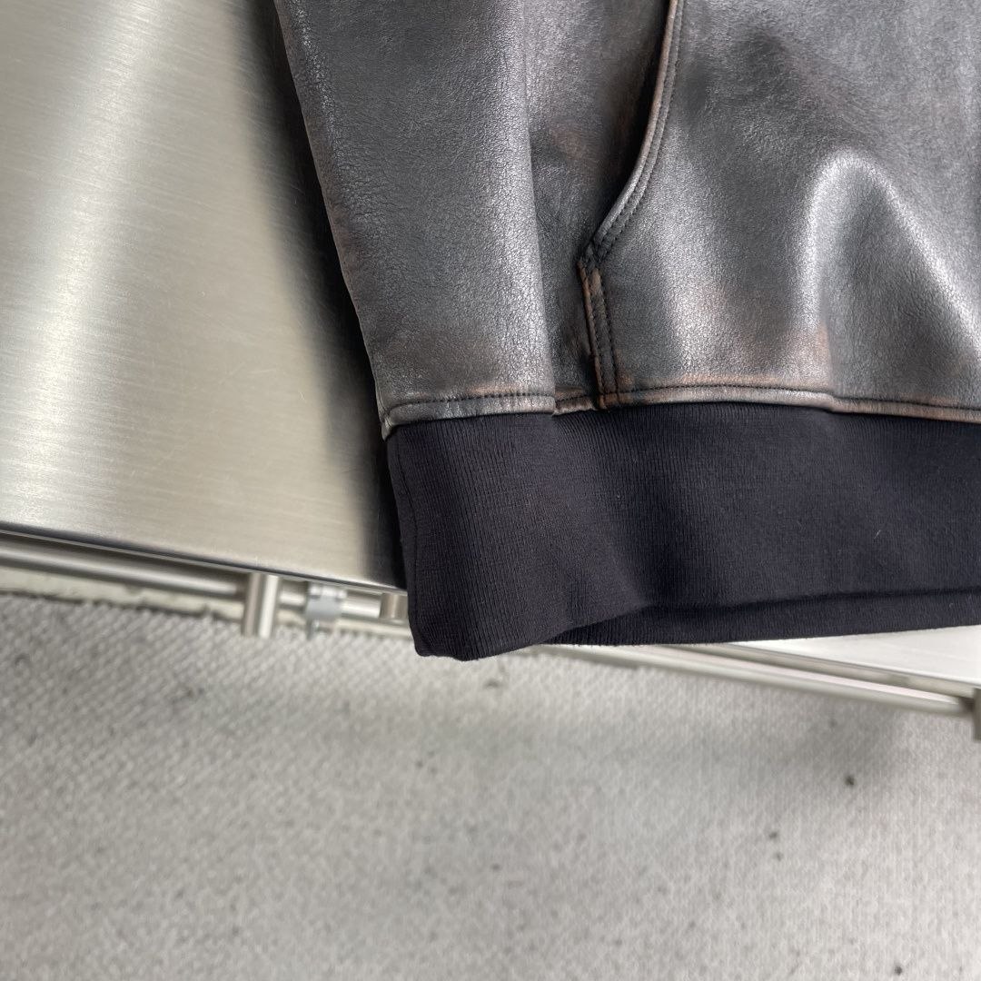 Pr@da Distressed Hooded Leather Jacket image 3