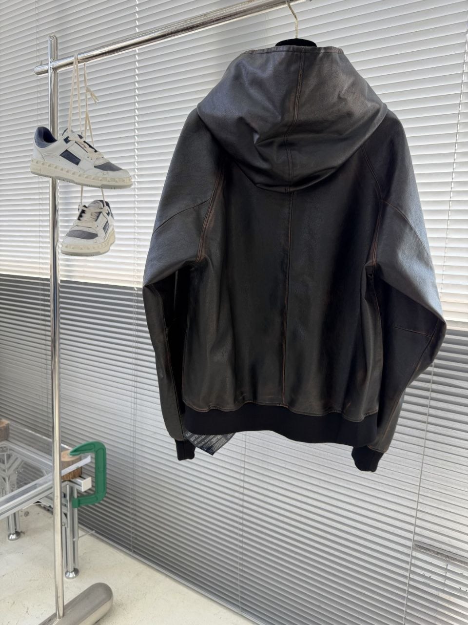 Pr@da Distressed Hooded Leather Jacket image 7