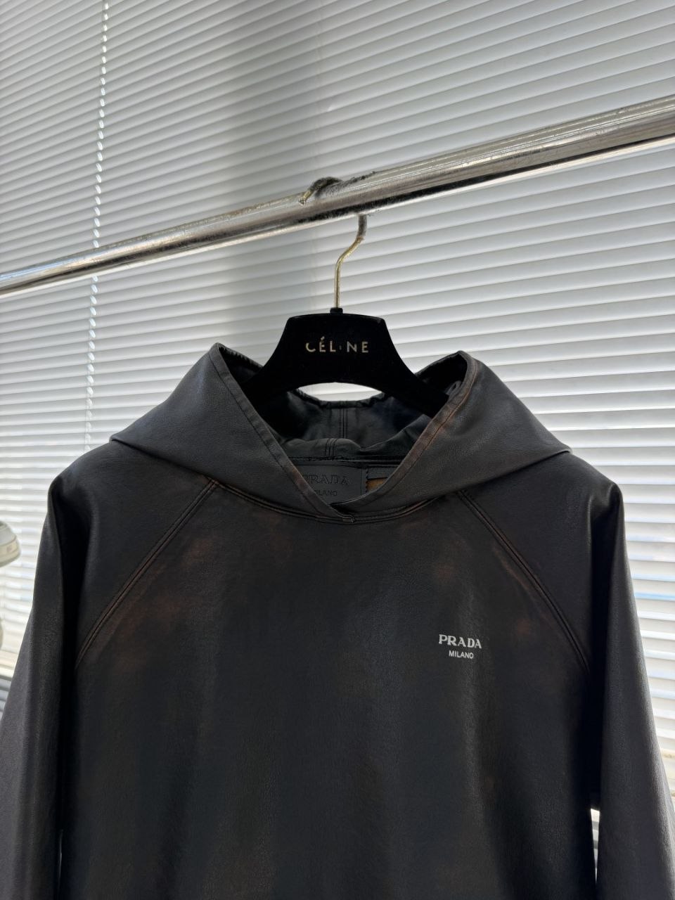 Pr@da Distressed Hooded Leather Jacket image 8