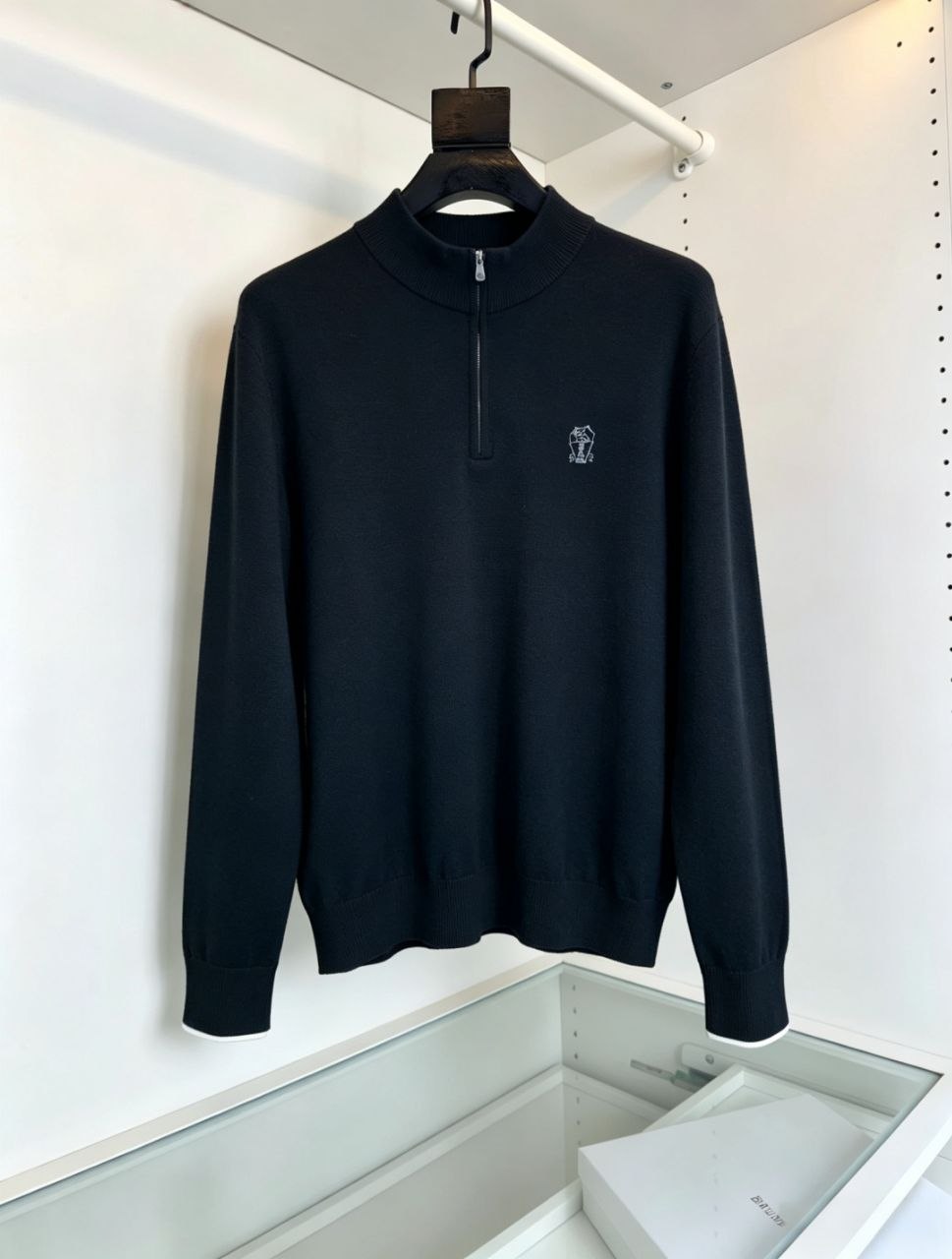 Brun3llo Cuc1nelli Half-Zip Knit — Coffee-Grey-Black