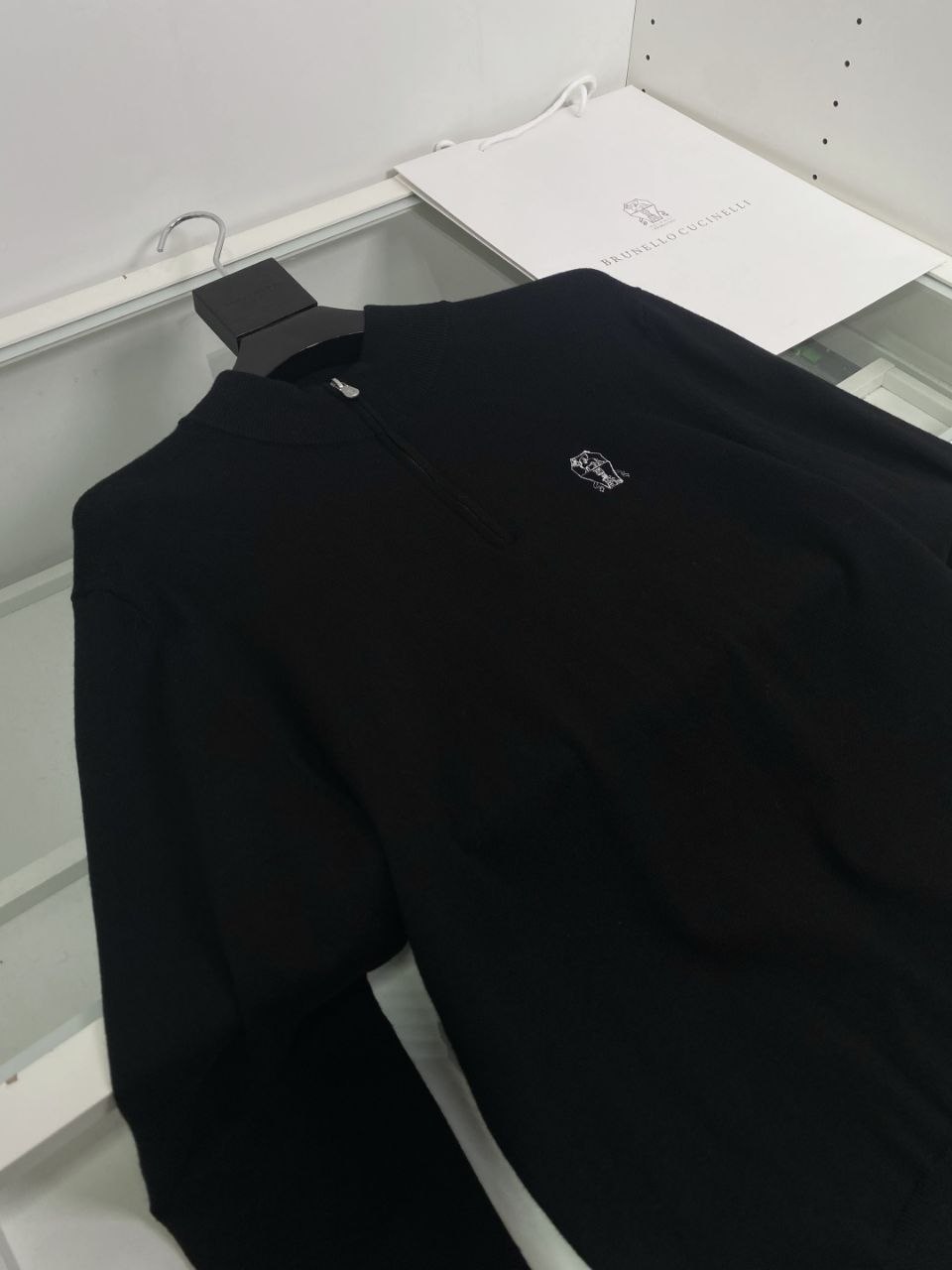 Brun3llo Cuc1nelli Half-Zip Knit — Coffee-Grey-Black image 8