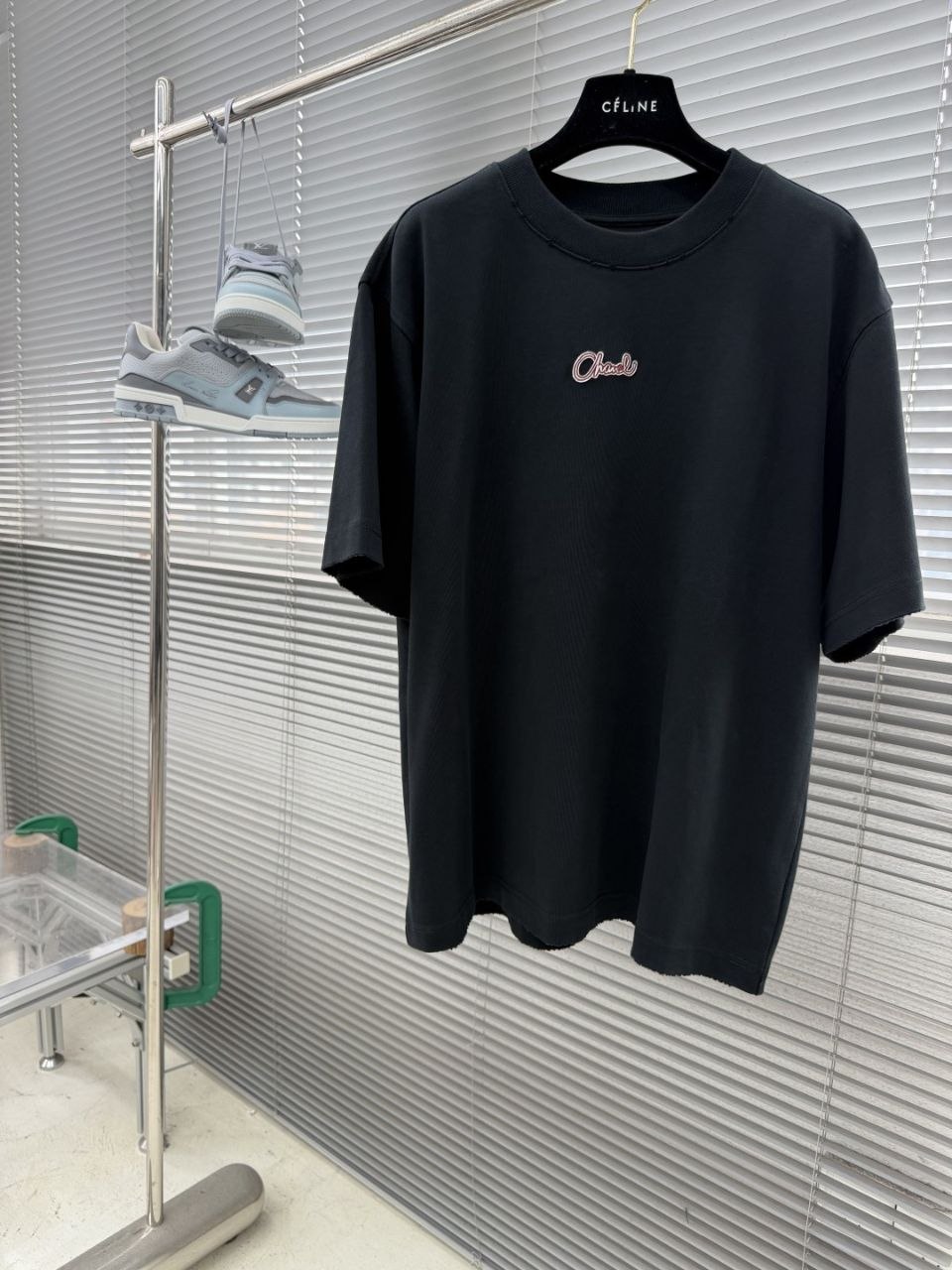 Ch@nel Appliqué-Logo Crewneck Tee — S-XL