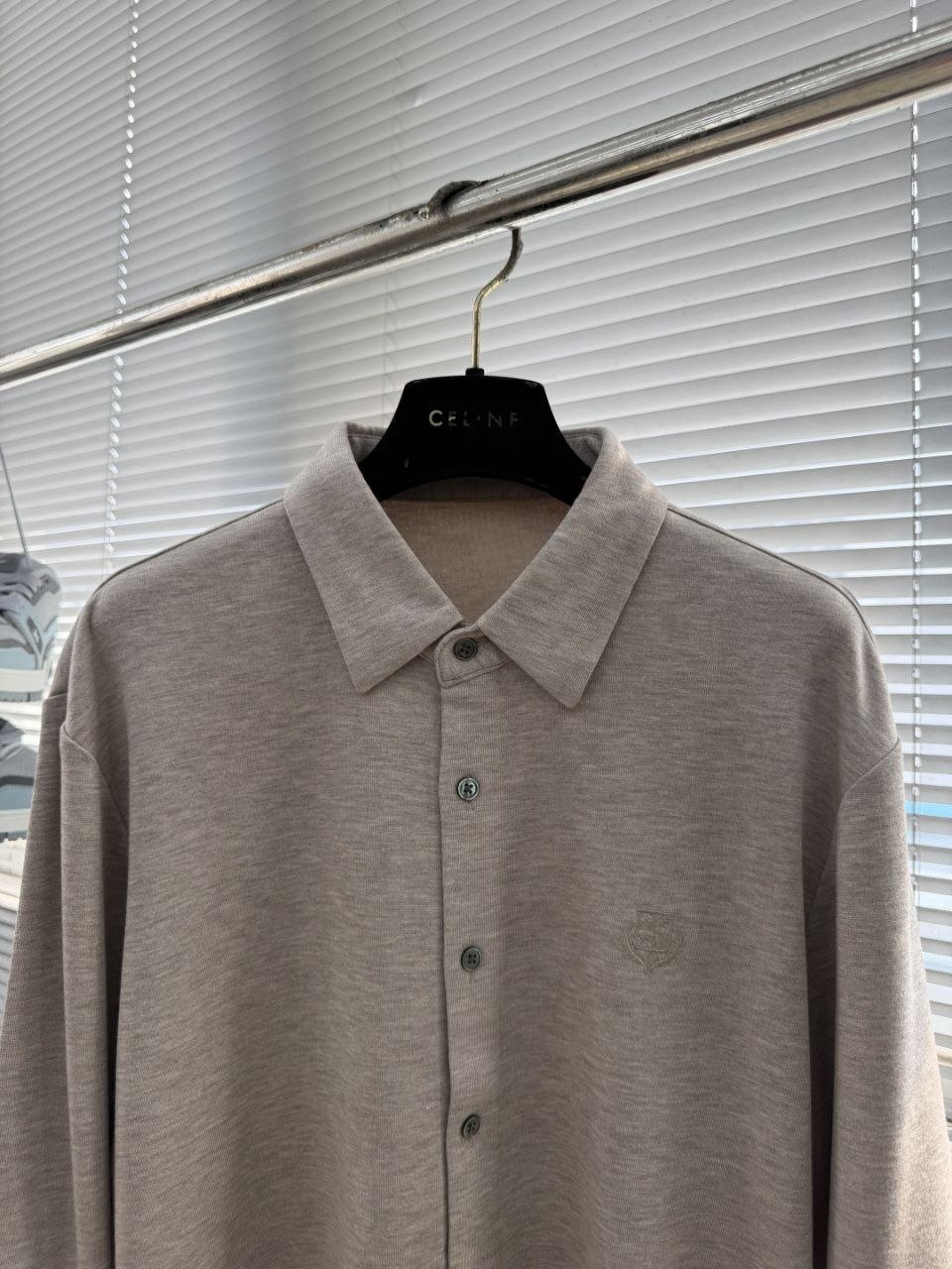 L0r0 P1ana Wool-Tencel Knit Shirt — Apricot-Grey-Black
