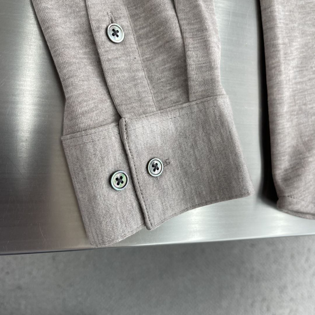 L0r0 P1ana Wool-Tencel Knit Shirt — Apricot-Grey-Black image 6
