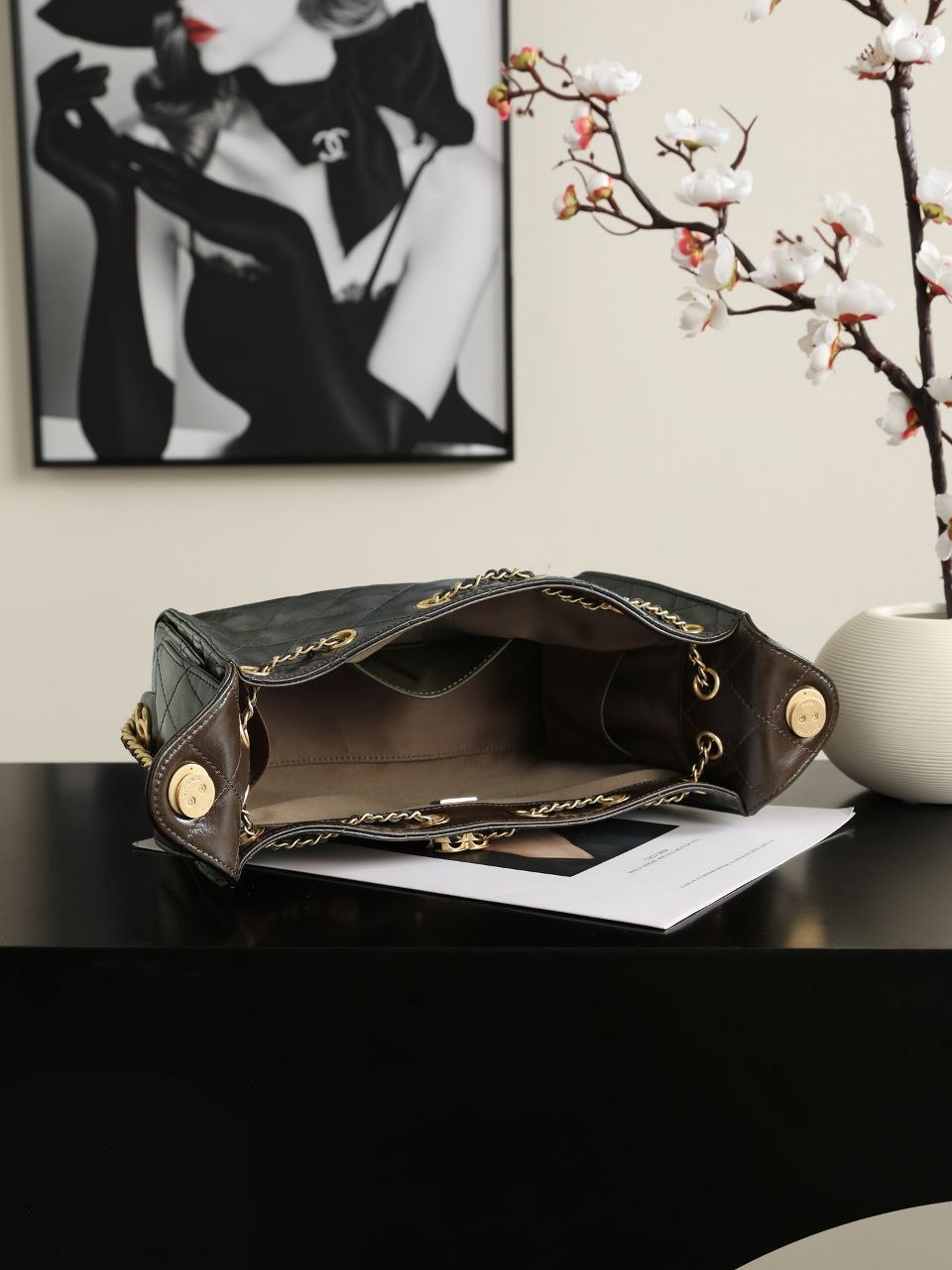 Ch@nel 25A Denim Hobo — Black-Gold image 3