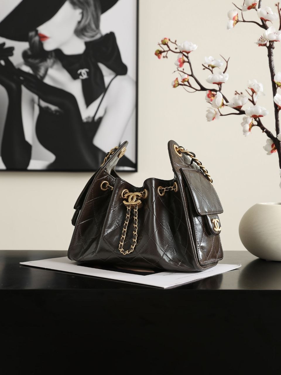 Ch@nel 25A Denim Hobo — Black-Gold image 8