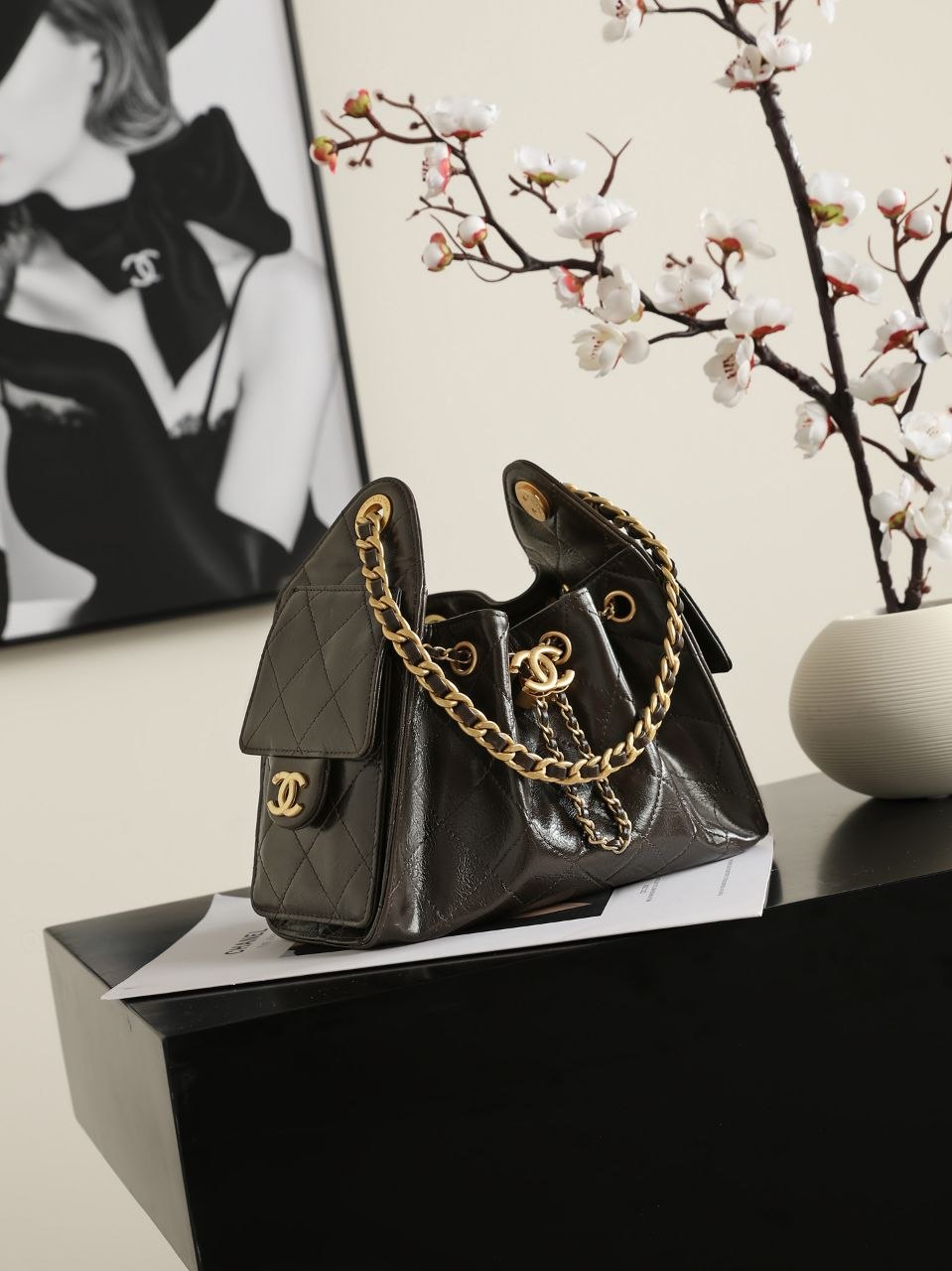 Ch@nel 25A Denim Hobo — Black-Gold image 9