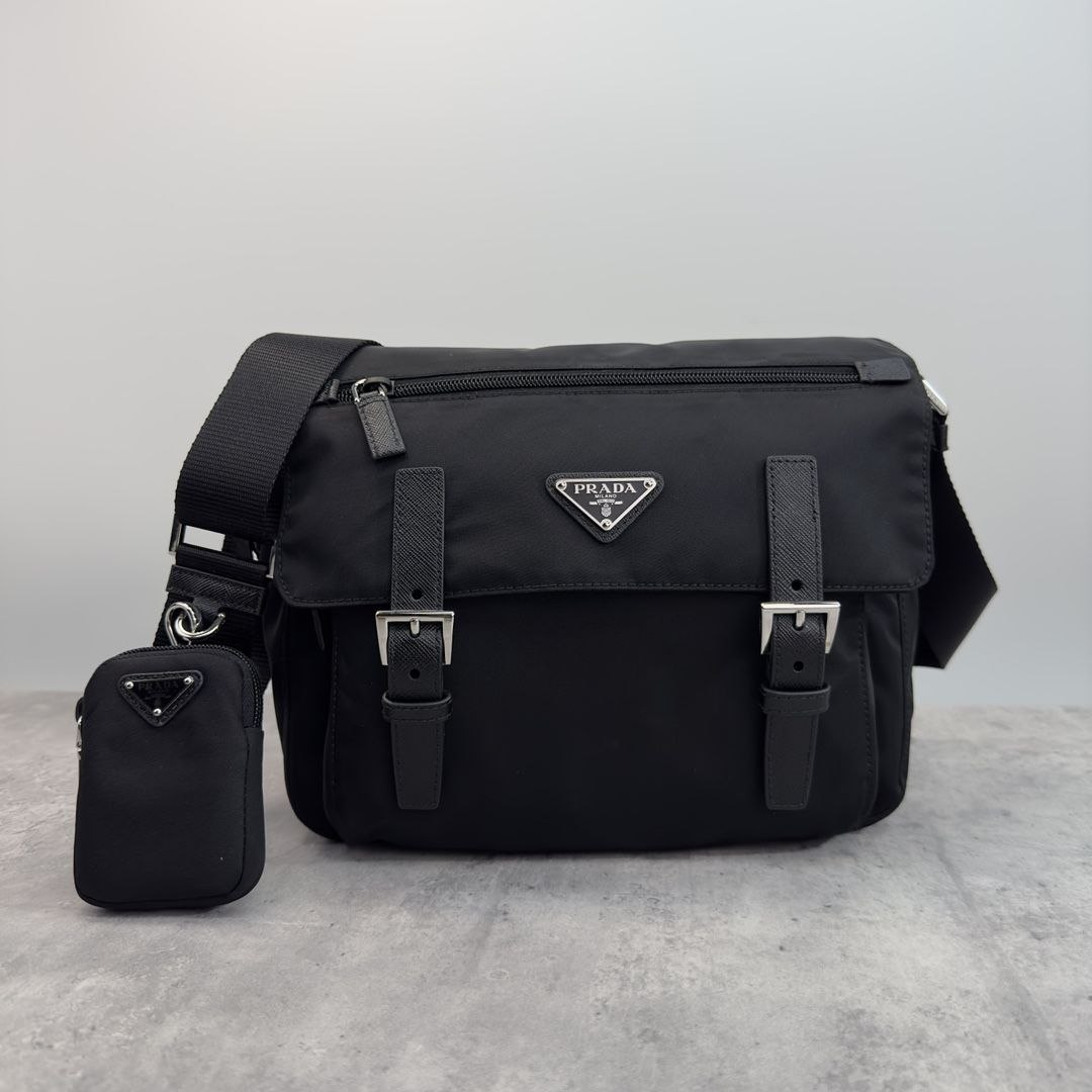 Pr@da Double-Buckle Crossbody