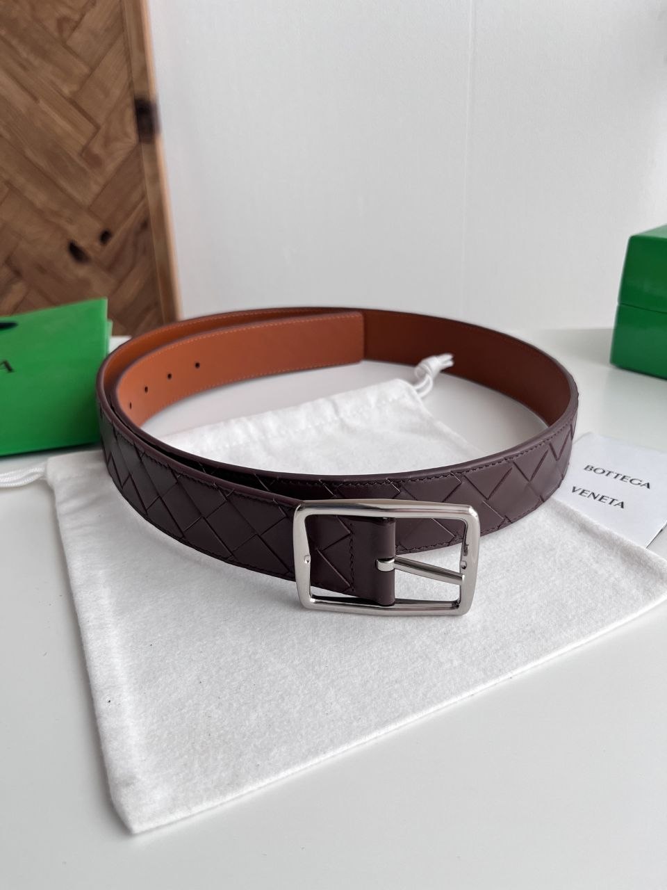 BV Woven Belt — Silver · Caramel-Honey