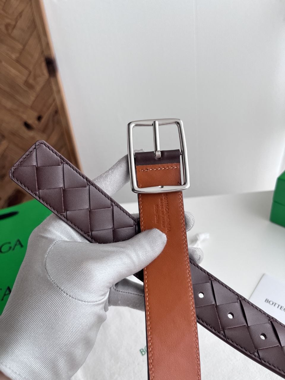 BV Woven Belt — Silver · Caramel-Honey image 5